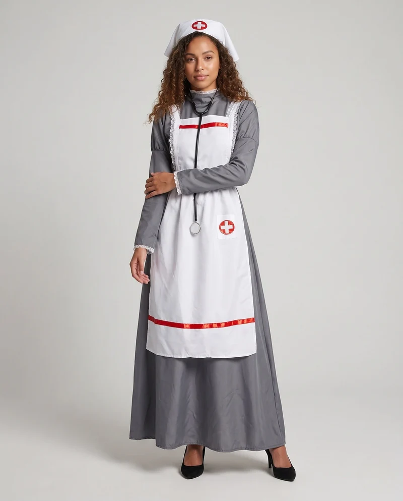 Damen Kostüm im Krankenschwester-Stil mit Schürze Nord Taschen