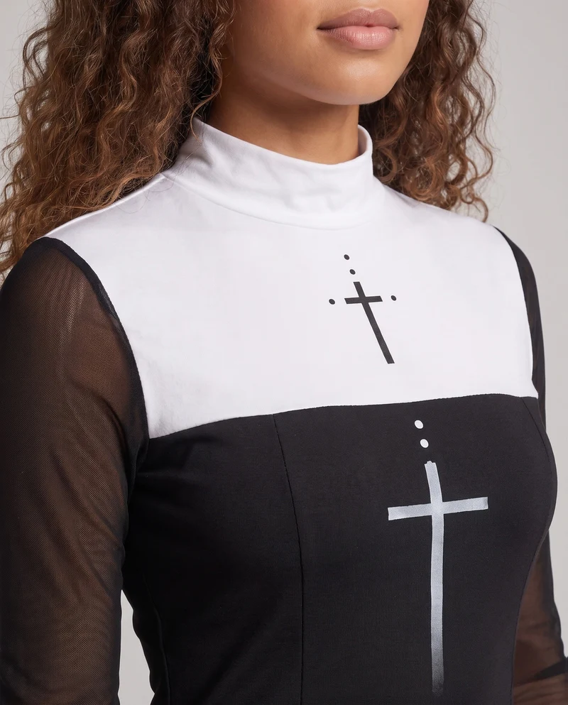 Damen Kostüm im Nonnen-Stil mit transparenten Ärmeln Nord Taschen