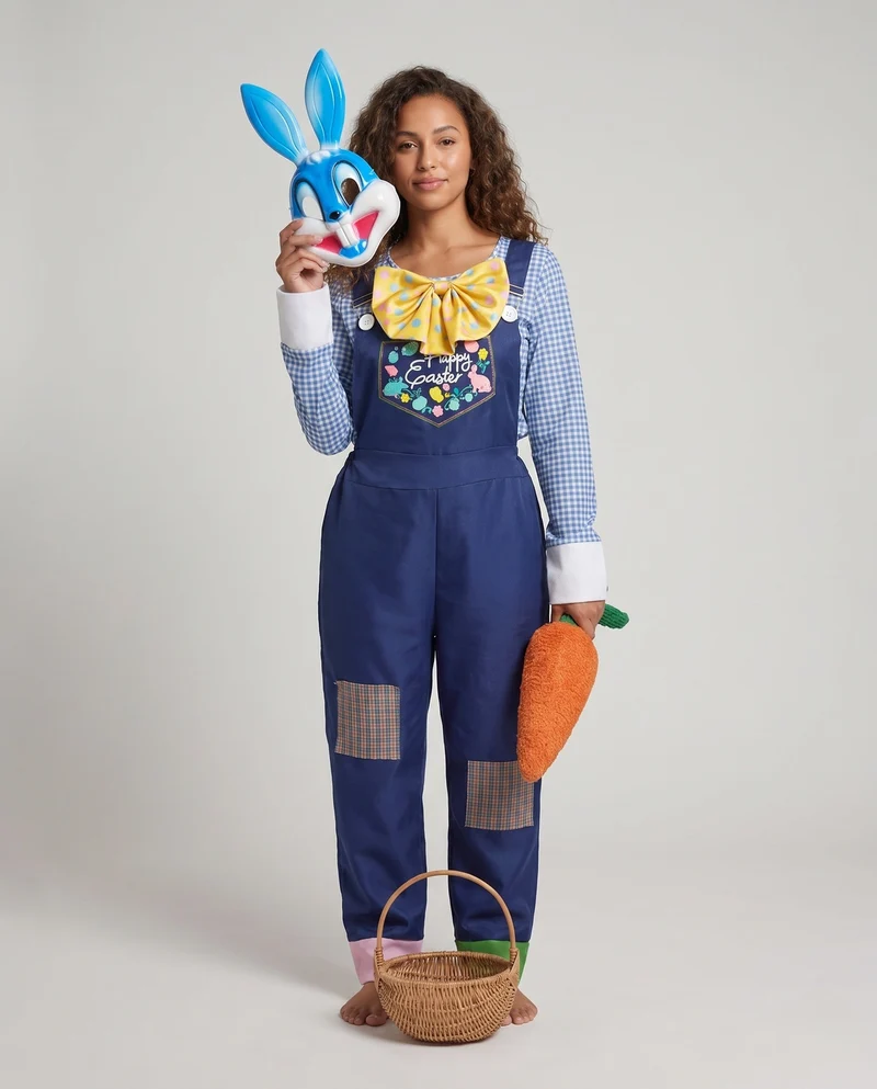 Damen lustiges Häschen-Kostüm mit overall und Maske Nord Taschen