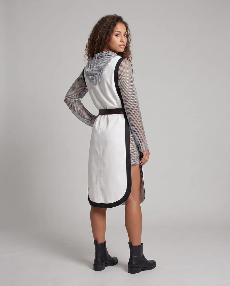Damen Kostümset mit gestreiftem Kleid und Kettenhemd-Elementen Nord Taschen