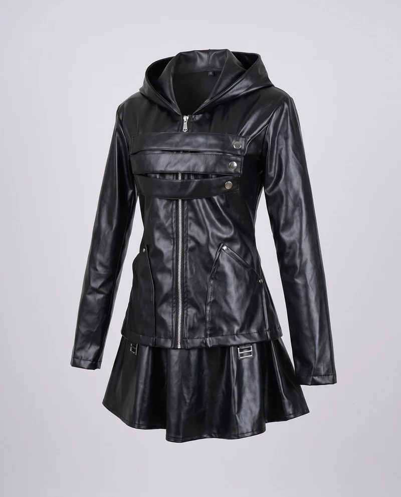 Damen Kunstlederjacke mit abnehmbarem Rock und praktischen Taschen Nord Taschen