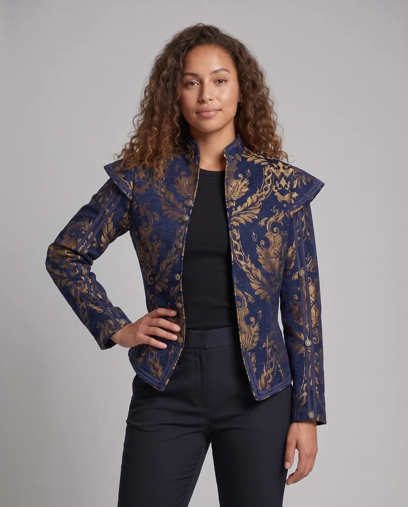 Damen Luxuriöse Jacquard-Jacke mit kunstvollen Stickereien Nord Taschen