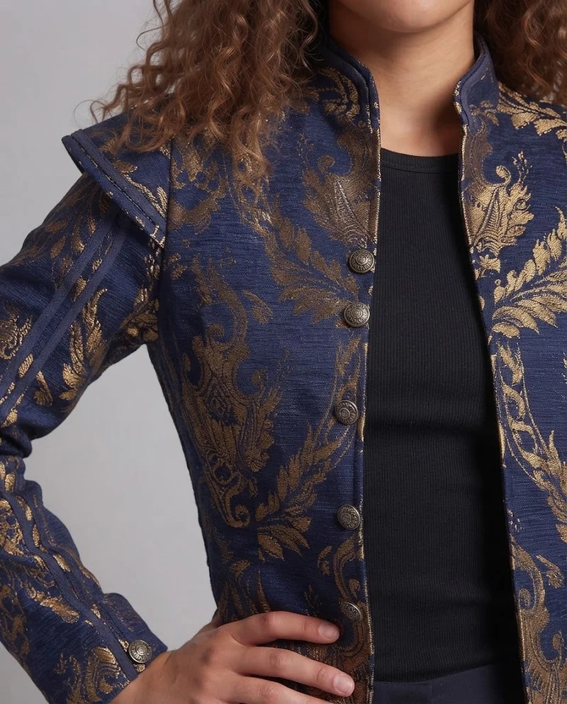 Damen Luxuriöse Jacquard-Jacke mit kunstvollen Stickereien Nord Taschen