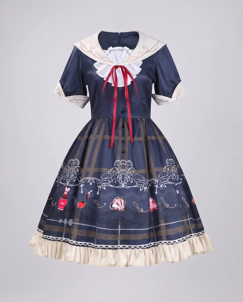 Damen verspieltes Gothic-Kleid mit eleganten Rüschendetails und kunstvollen Accessoires Nord Taschen