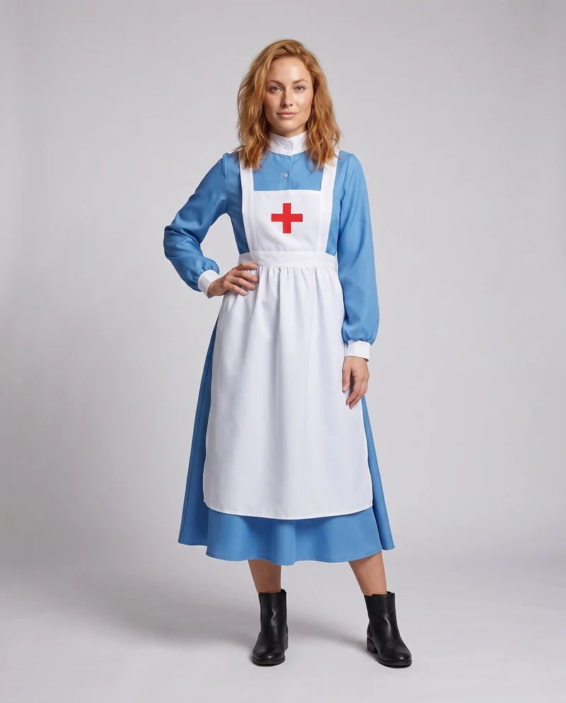 Damen Vintage Krankenschwesternkleid mit weißem Schürzen-Akzent Nord Taschen