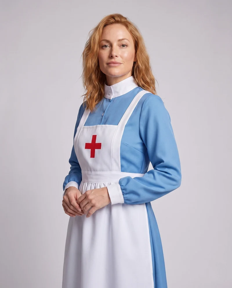 Damen Vintage Krankenschwesternkleid mit weißem Schürzen-Akzent Nord Taschen