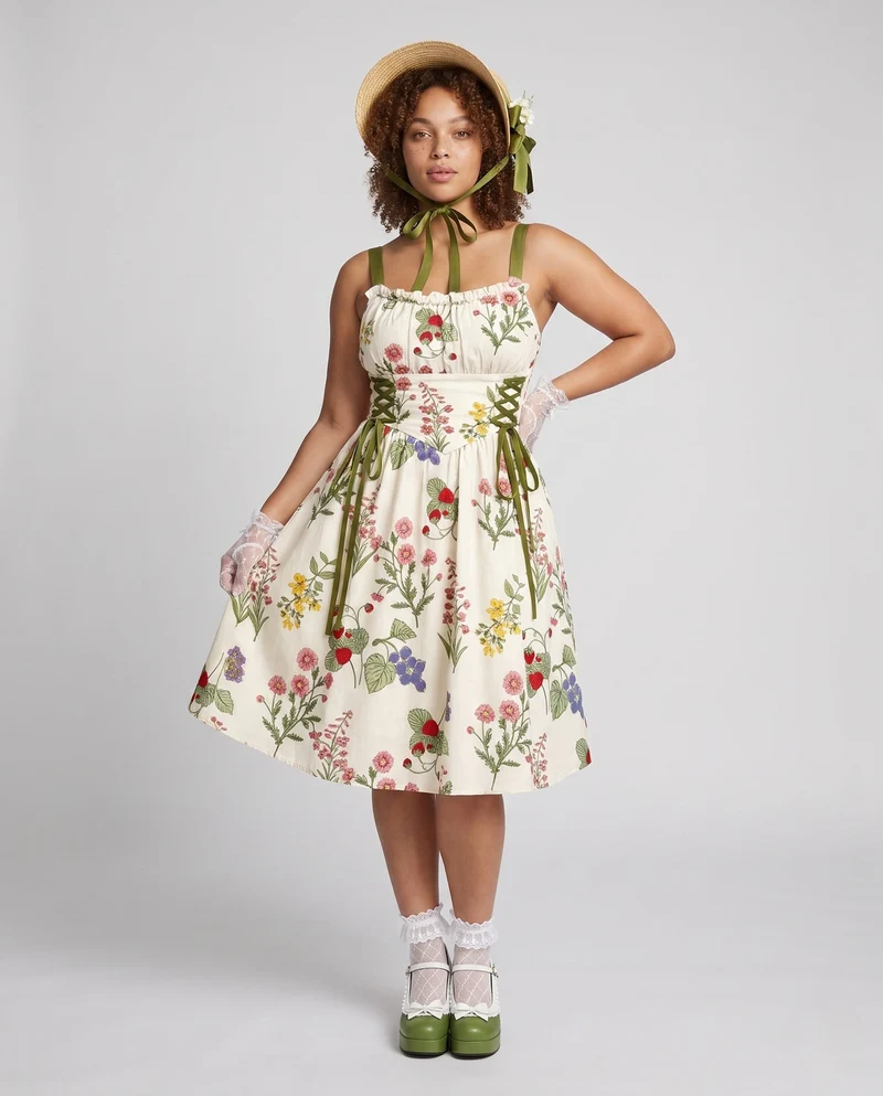 Damen Blumenkleid mit Rüschen und verstellbaren Trägern Nord Taschen