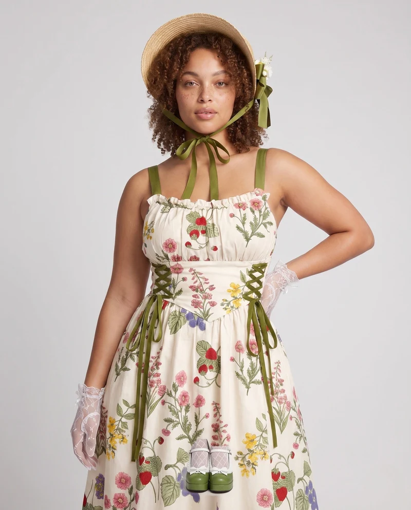 Damen Blumenkleid mit Rüschen und verstellbaren Trägern Nord Taschen