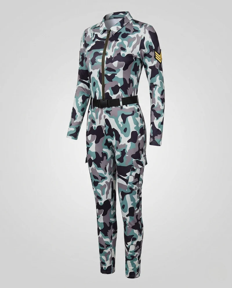 Damen Camouflage Sportanzug mit Kapuze und figurbetonter Passform Nord Taschen