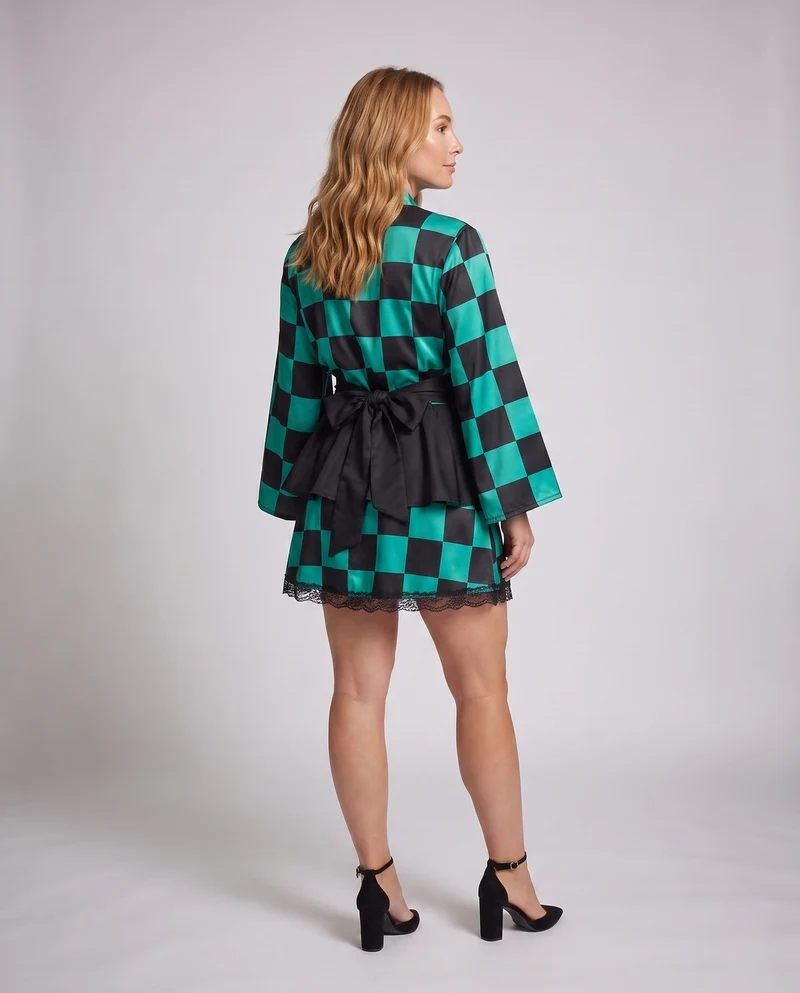 Damen Designer Kimono mit großflächigem Karomuster Nord Taschen