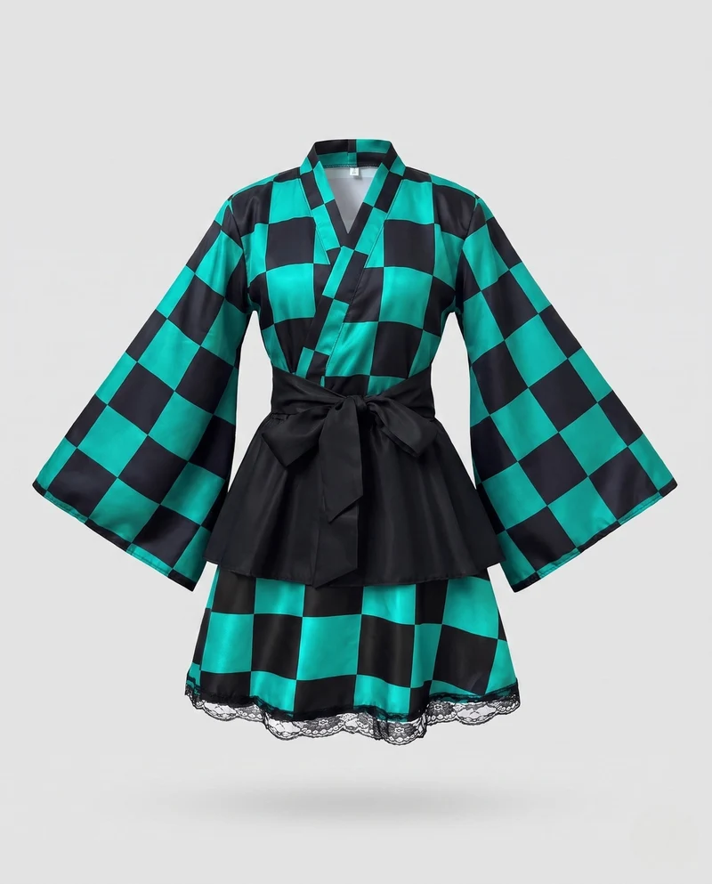 Damen Designer Kimono mit großflächigem Karomuster Nord Taschen