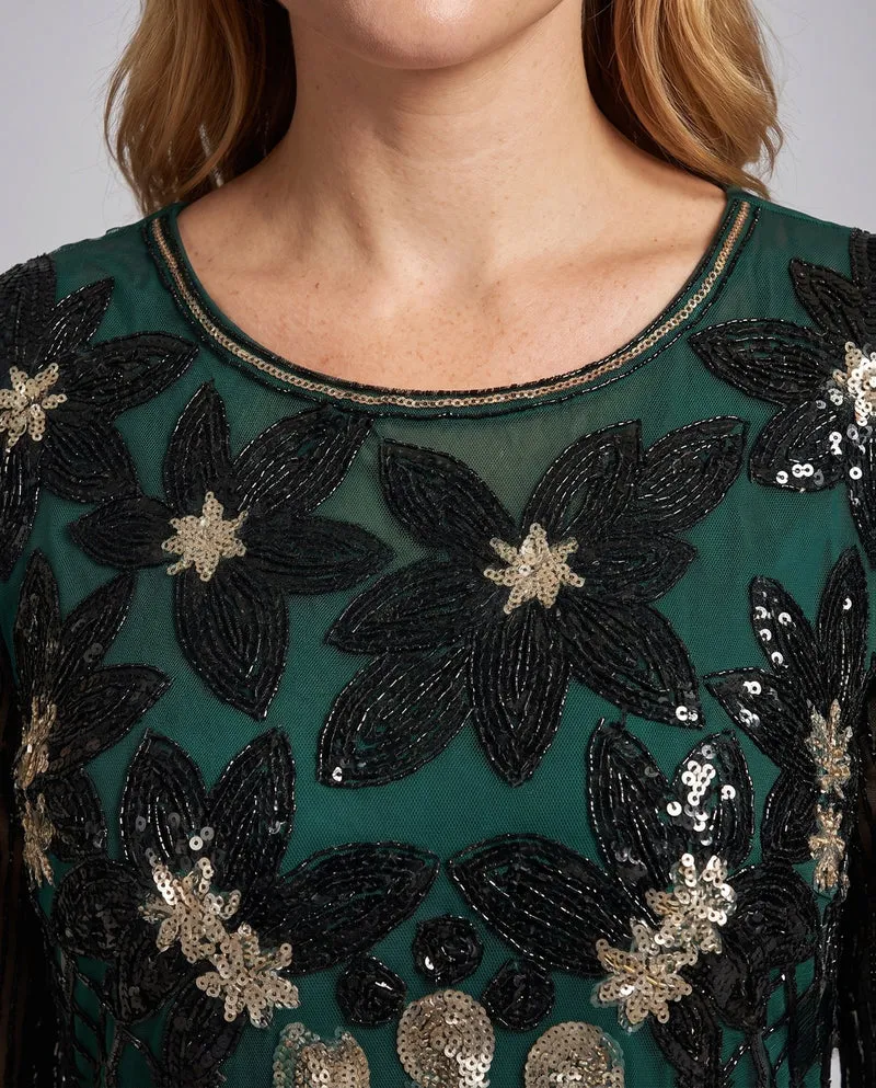Damen Elegantes Abendkleid mit funkelnden Pailletten und floralem Design Nord Taschen