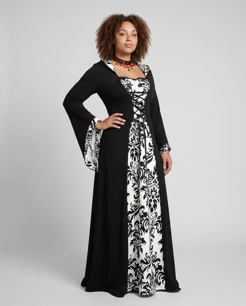 Damen Elegantes Kapuzenkleid mit floralem Muster Nord Taschen