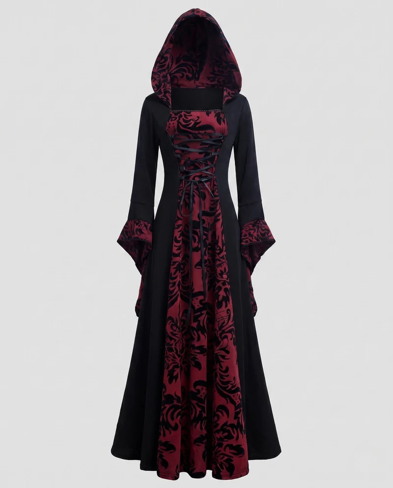 Damen Elegantes Kapuzenkleid mit floralem Muster Nord Taschen