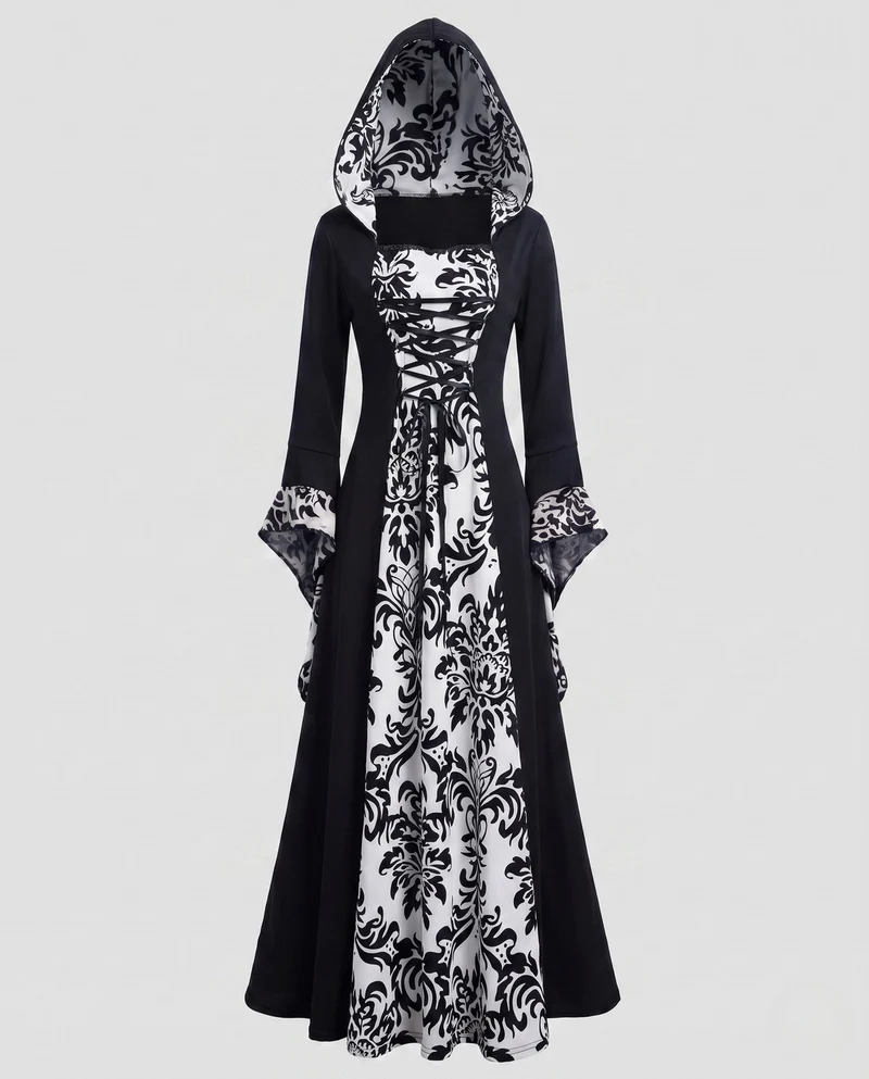 Damen Elegantes Kapuzenkleid mit floralem Muster Nord Taschen
