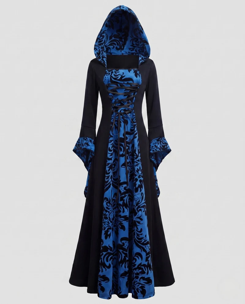 Damen Elegantes Kapuzenkleid mit floralem Muster Nord Taschen