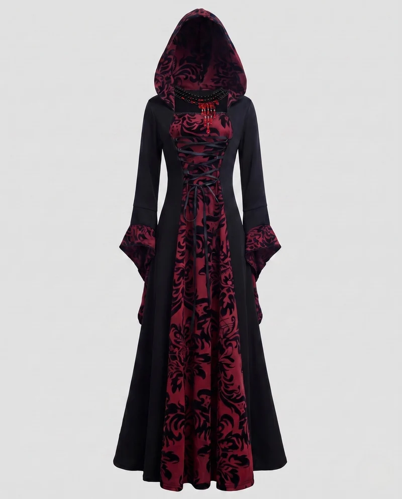 Damen Elegantes Kapuzenkleid mit floralem Muster Nord Taschen