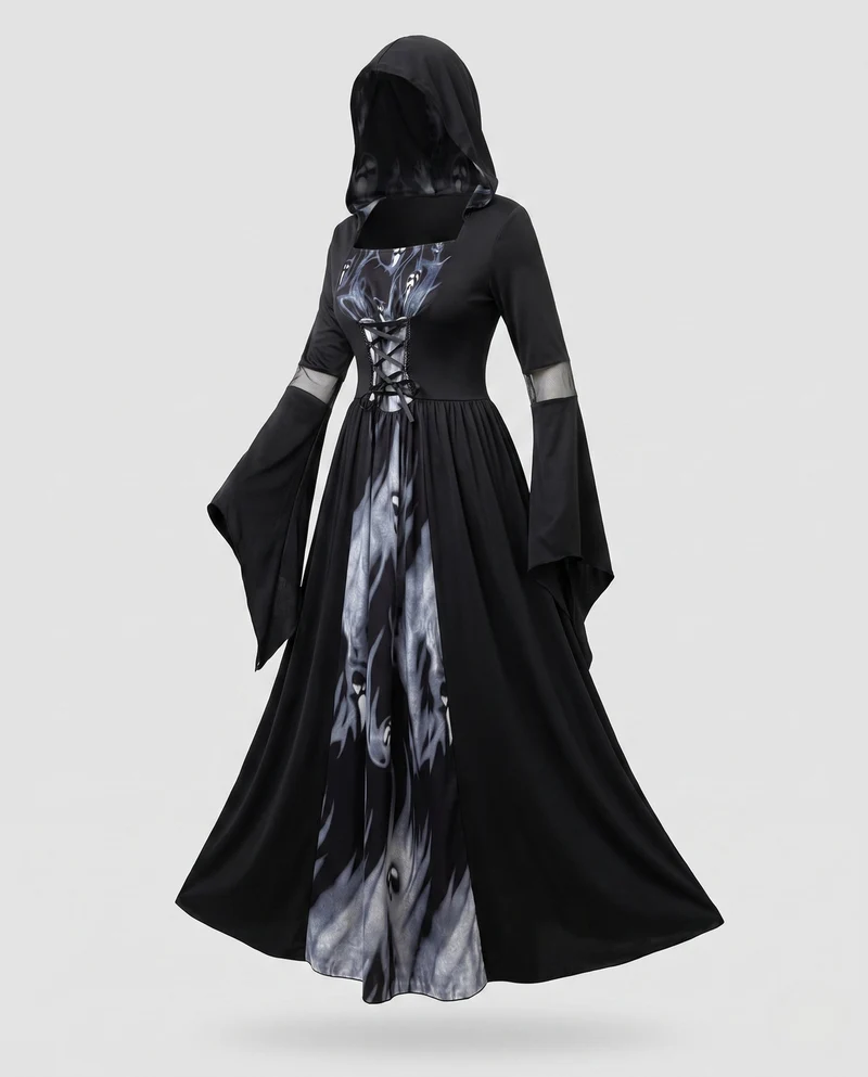 Damen elegantes Kapuzenkleid mit schimmernden Details Nord Taschen