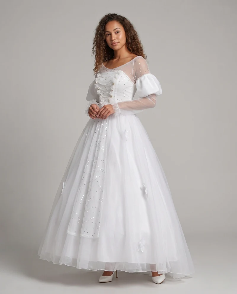 Damen märchenhaftes Ballkleid mit transparenten Ärmeln Nord Taschen