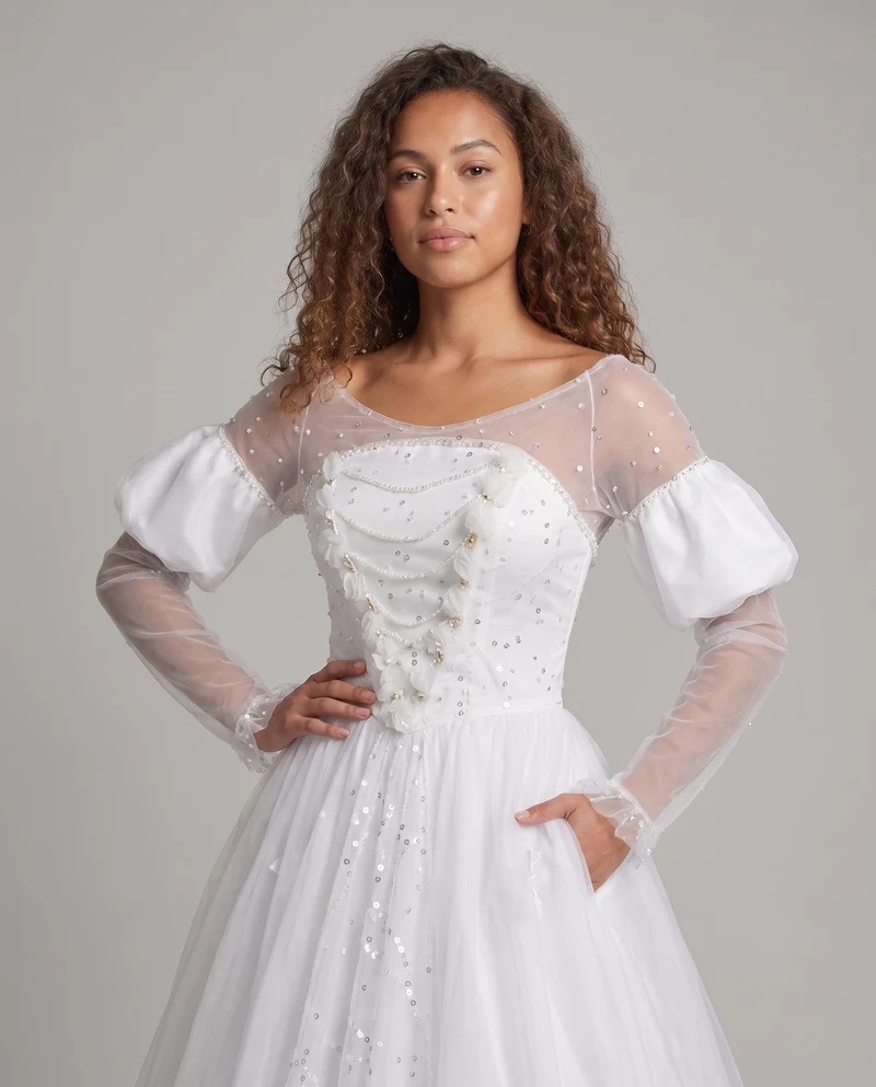 Damen märchenhaftes Ballkleid mit transparenten Ärmeln Nord Taschen
