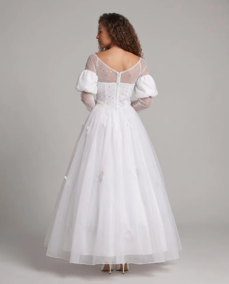 Damen märchenhaftes Ballkleid mit transparenten Ärmeln Nord Taschen
