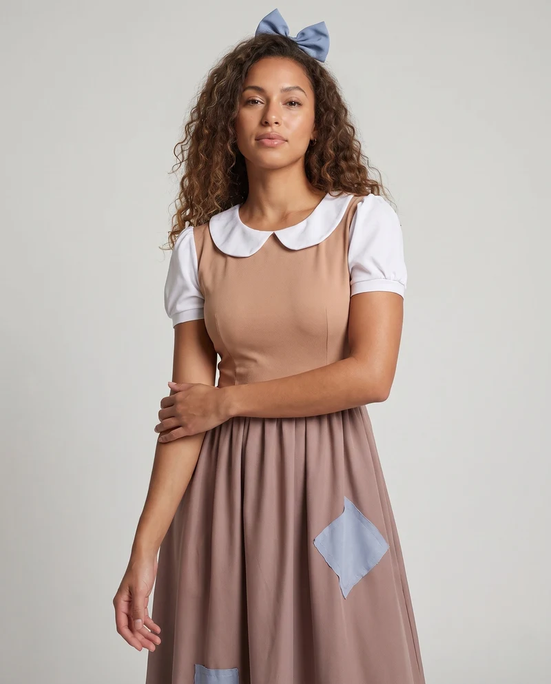 Damen Märchenhaftes Kleid mit elegantem Kragen und bunten Applikationen Nord Taschen