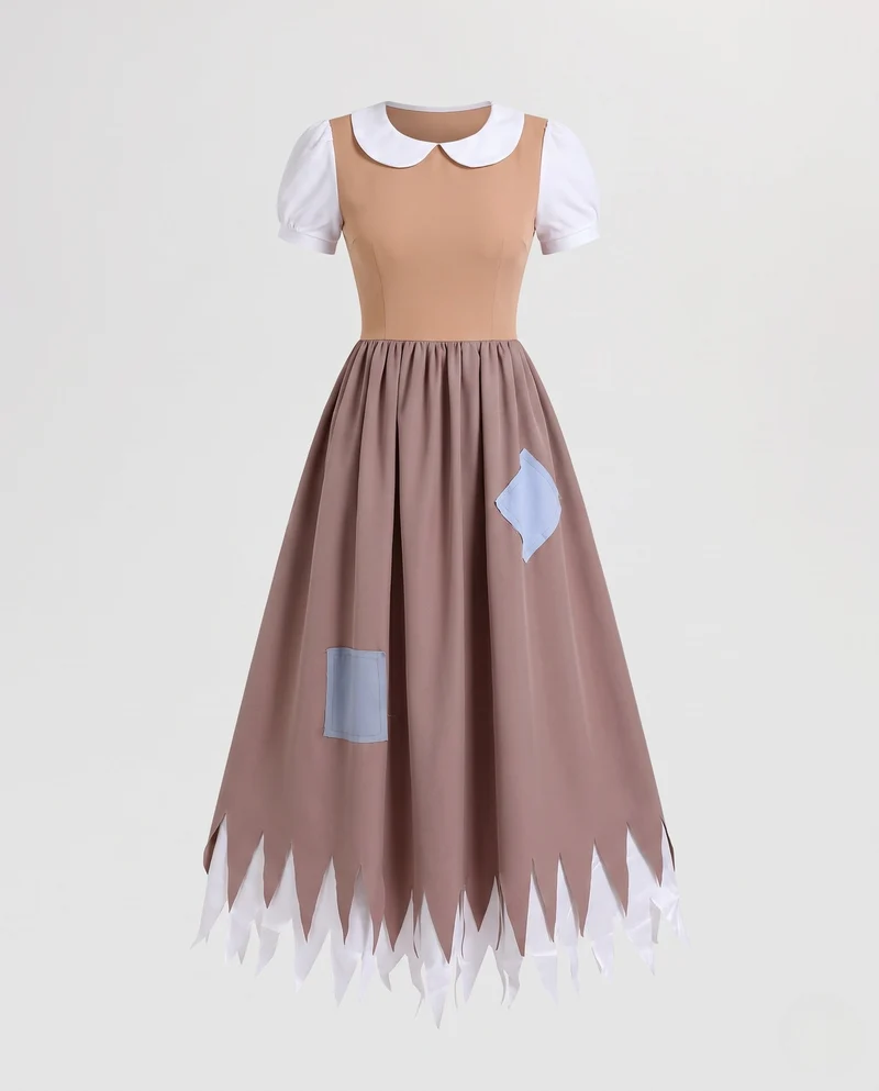 Damen Märchenhaftes Kleid mit elegantem Kragen und bunten Applikationen Nord Taschen