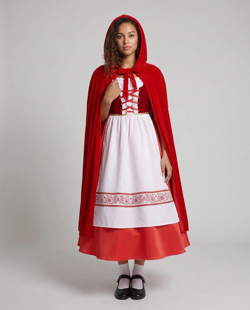 Damen Märchenhaftes Rotkäppchen-Kleid mit eleganter Kapuze Nord Taschen