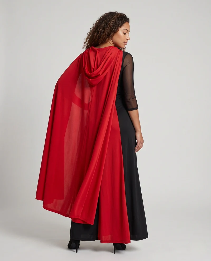 Damen Märchenhaftes Rotkäppchen-Kleid mit Kapuze und filigranen Rüschen Nord Taschen