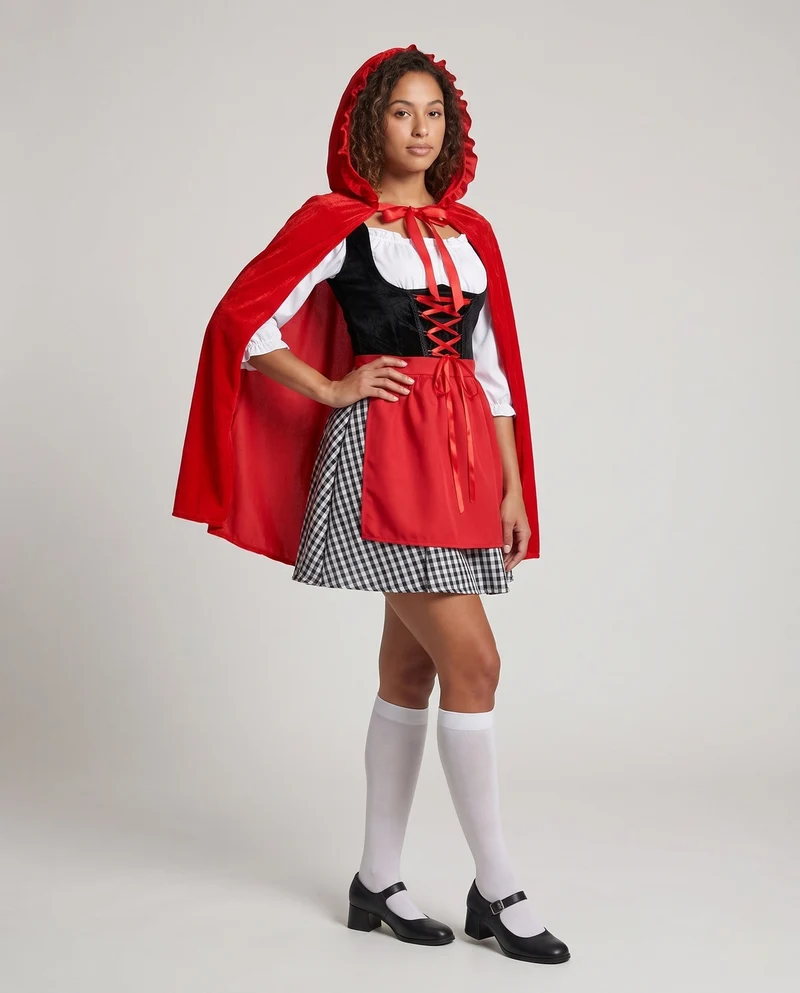 Damen Märchenhaftes Rotkäppchen-Kostüm mit eleganter Kapuze und fröhlichem Tüllrock Nord Taschen
