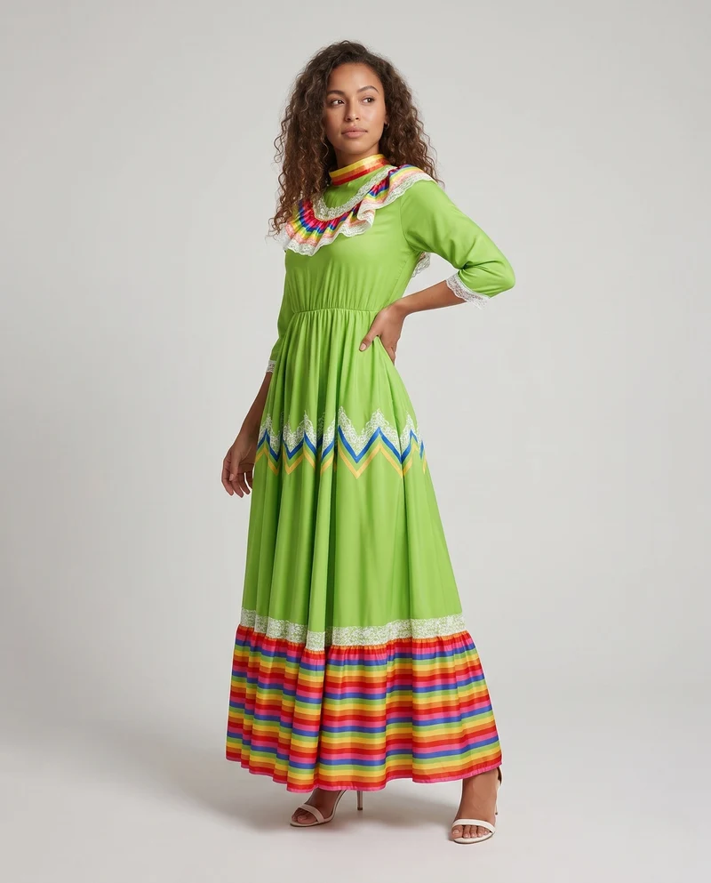 Damen Maxikleid mit buntem Rüschensaum Nord Taschen