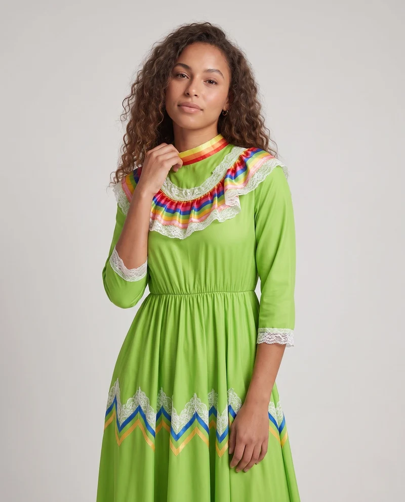 Damen Maxikleid mit buntem Rüschensaum Nord Taschen