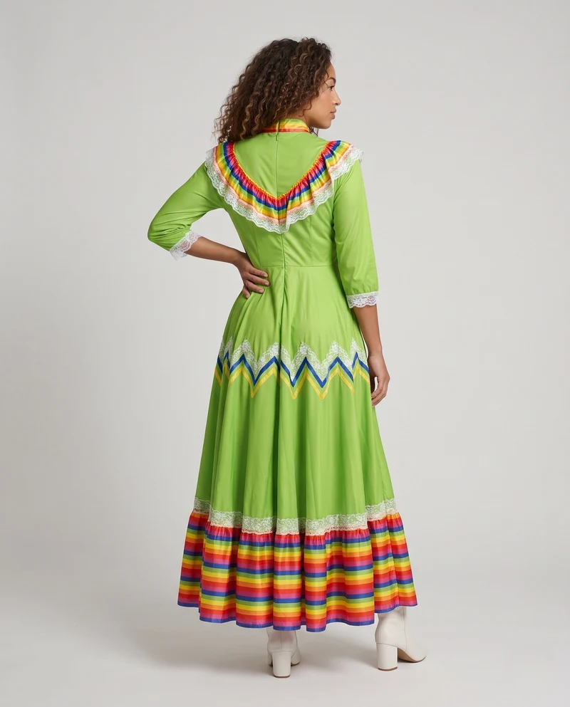 Damen Maxikleid mit buntem Rüschensaum Nord Taschen