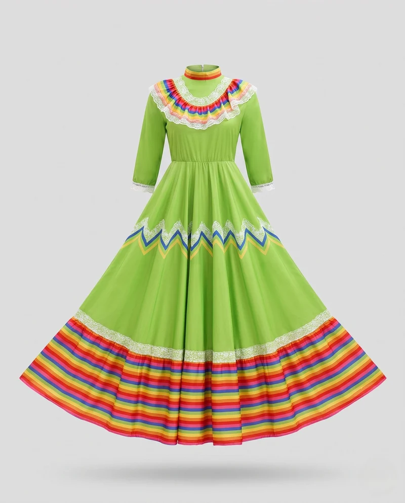 Damen Maxikleid mit buntem Rüschensaum Nord Taschen
