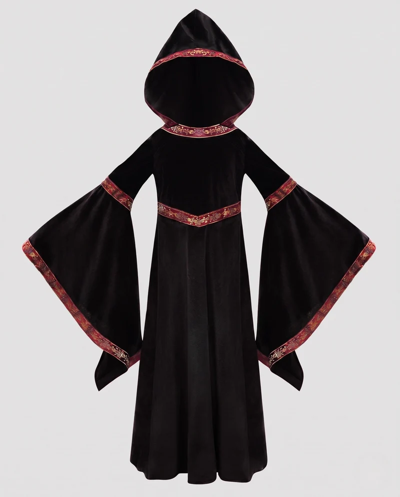 Damen Mittelalterliches Kapuzenkleid mit weiten Ärmeln Nord Taschen