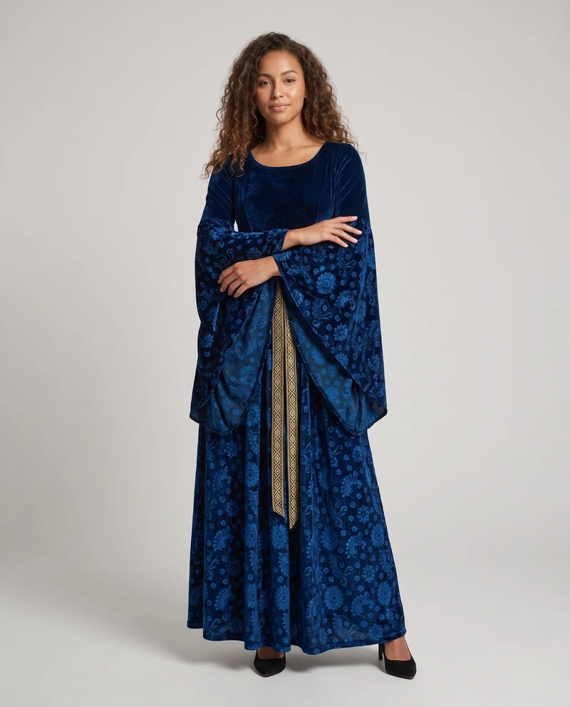 Damen mystisches Kapuzenkleid mit floralen Verzierungen Nord Taschen