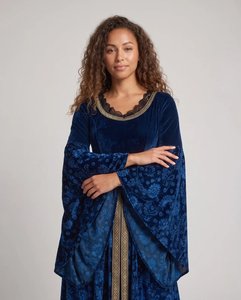 Damen mystisches Kapuzenkleid mit floralen Verzierungen Nord Taschen