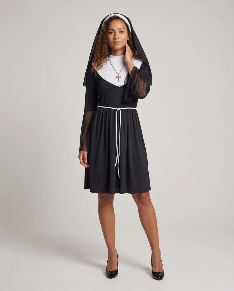 Damen Nonnenkostüm mit transparenten Ärmel-Puffdetail Nord Taschen