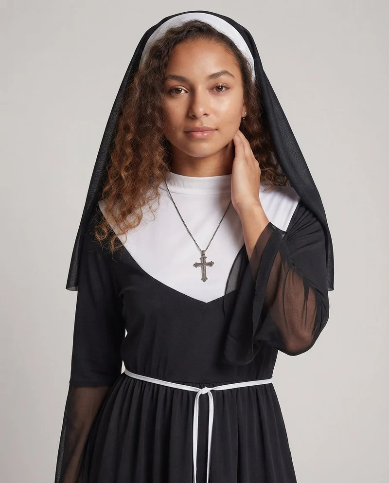 Damen Nonnenkostüm mit transparenten Ärmel-Puffdetail Nord Taschen
