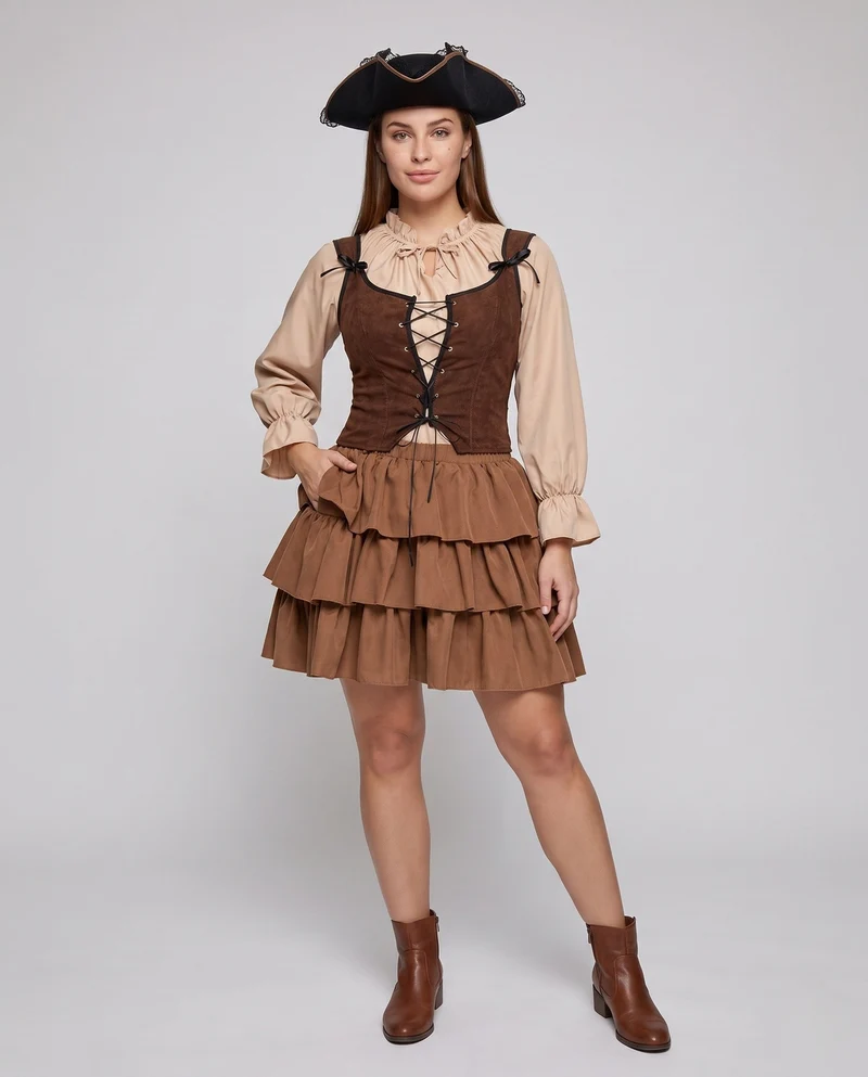 Damen Piratenkostüm mit stylischem Volant und eleganter Schnürung Nord Taschen