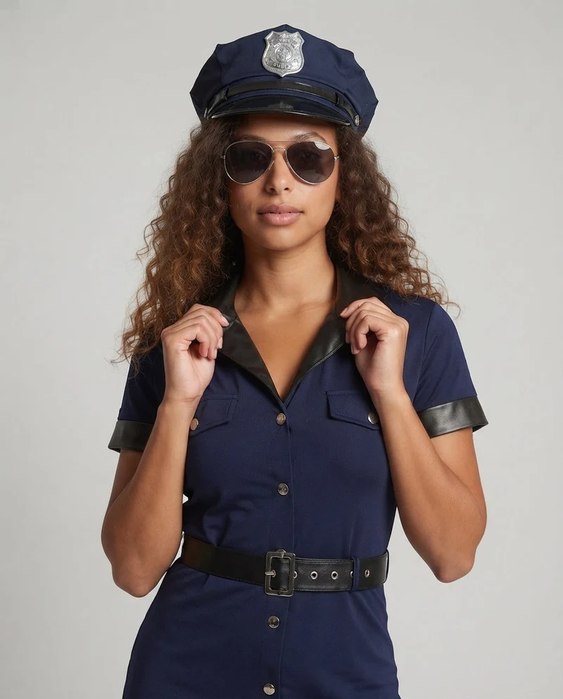 Damen Polizeiuniform-Kleid mit figurbetontem Schnitt und glänzenden Akzenten Nord Taschen