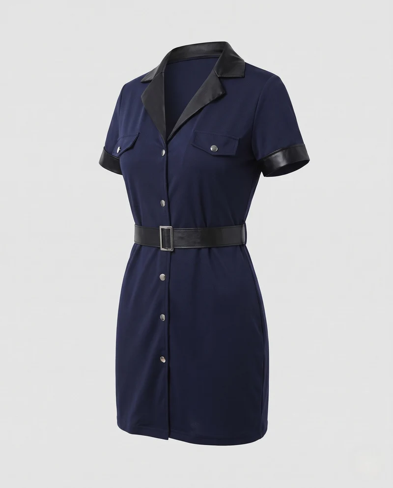 Damen Polizeiuniform-Kleid mit figurbetontem Schnitt und glänzenden Akzenten Nord Taschen