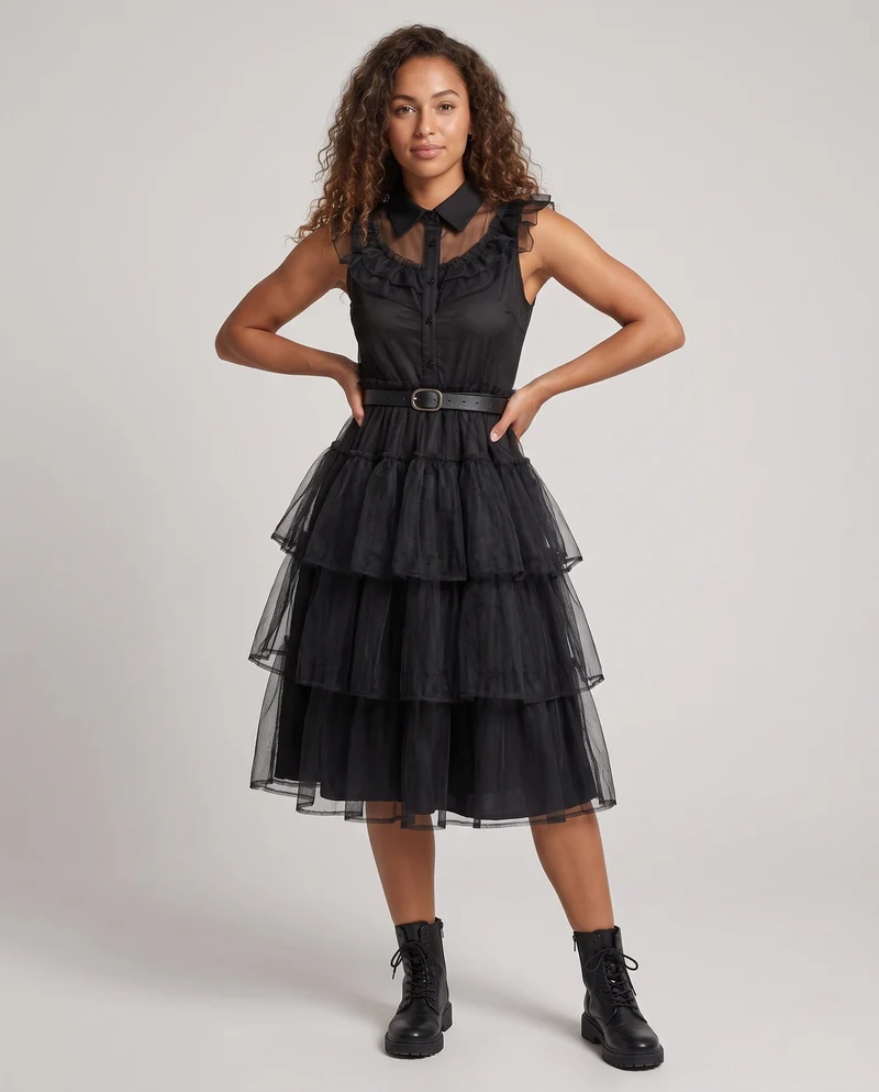 Damen Raffiniertes Tüllkleid mit Volant Nord Taschen