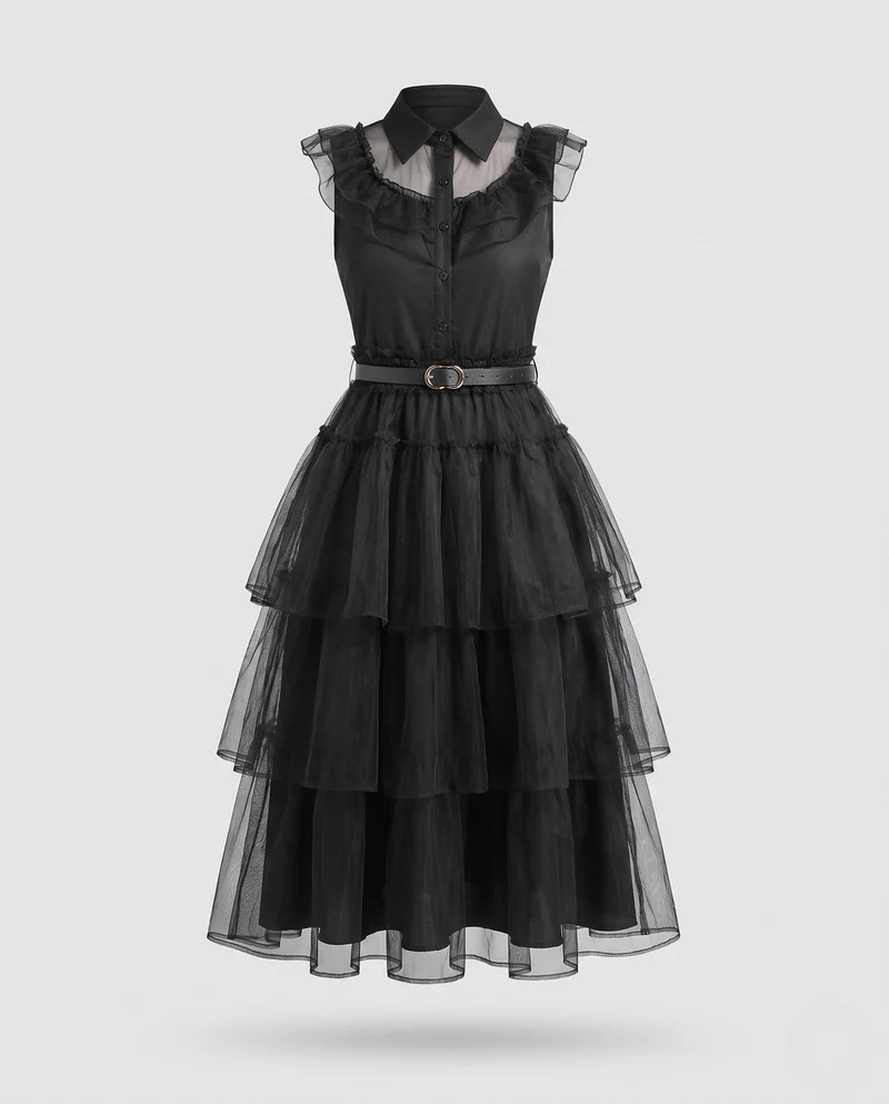 Damen Raffiniertes Tüllkleid mit Volant Nord Taschen