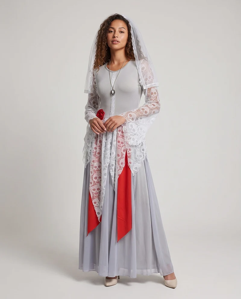Damen Romantisches Hochzeitskleid mit Spitzenapplikationen und elegantem Schleier Nord Taschen