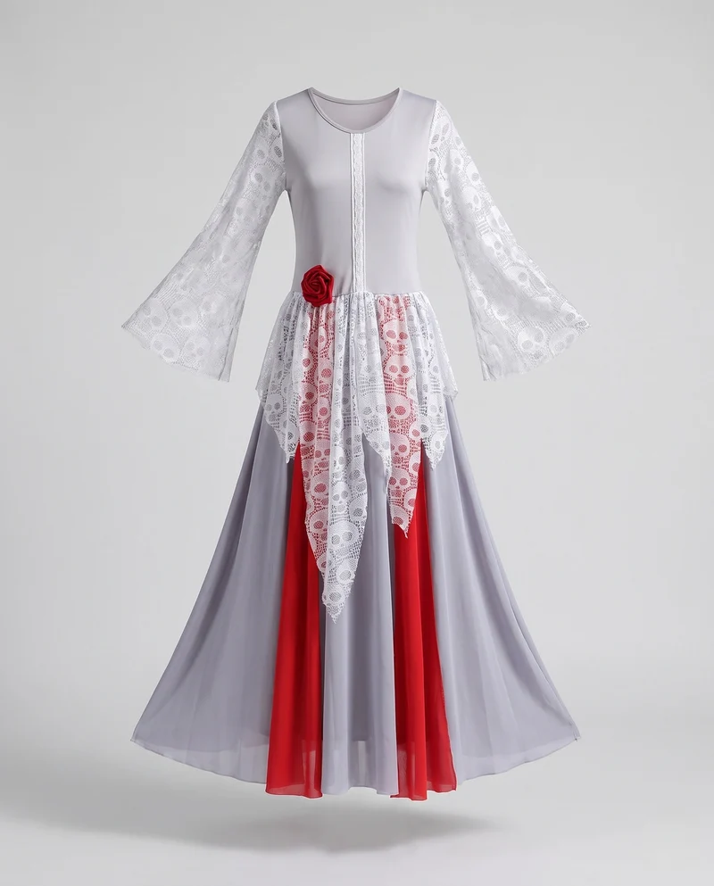 Damen Romantisches Hochzeitskleid mit Spitzenapplikationen und elegantem Schleier Nord Taschen