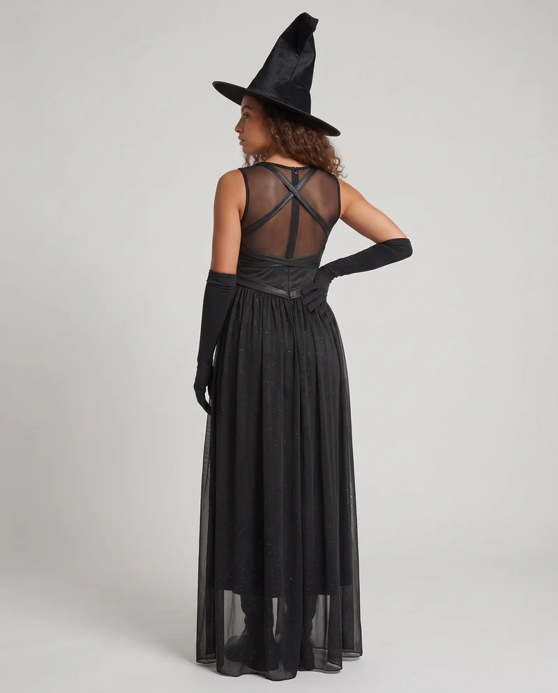 Damen schickes Hexenkleid mit langen transparenten Ärmeln Nord Taschen