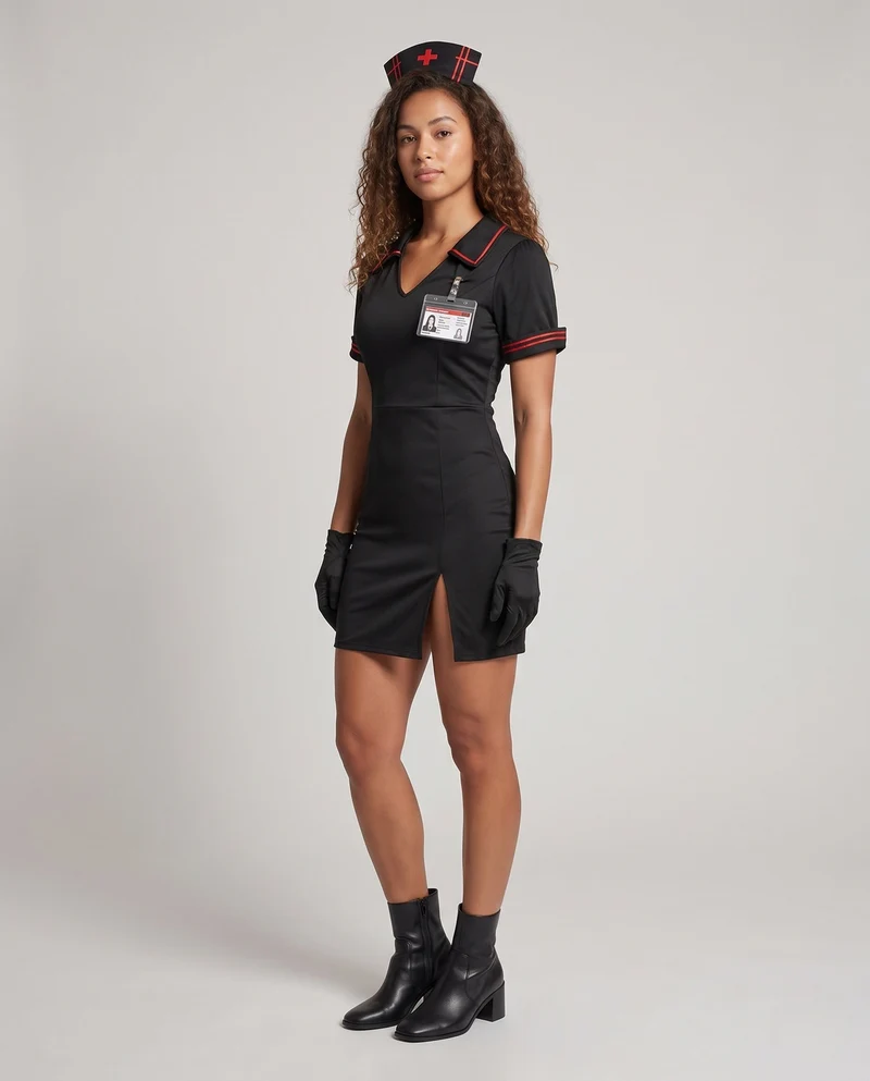 Damen sexy Krankenschwester Kostüm mit Fransen und Verzierungen Nord Taschen