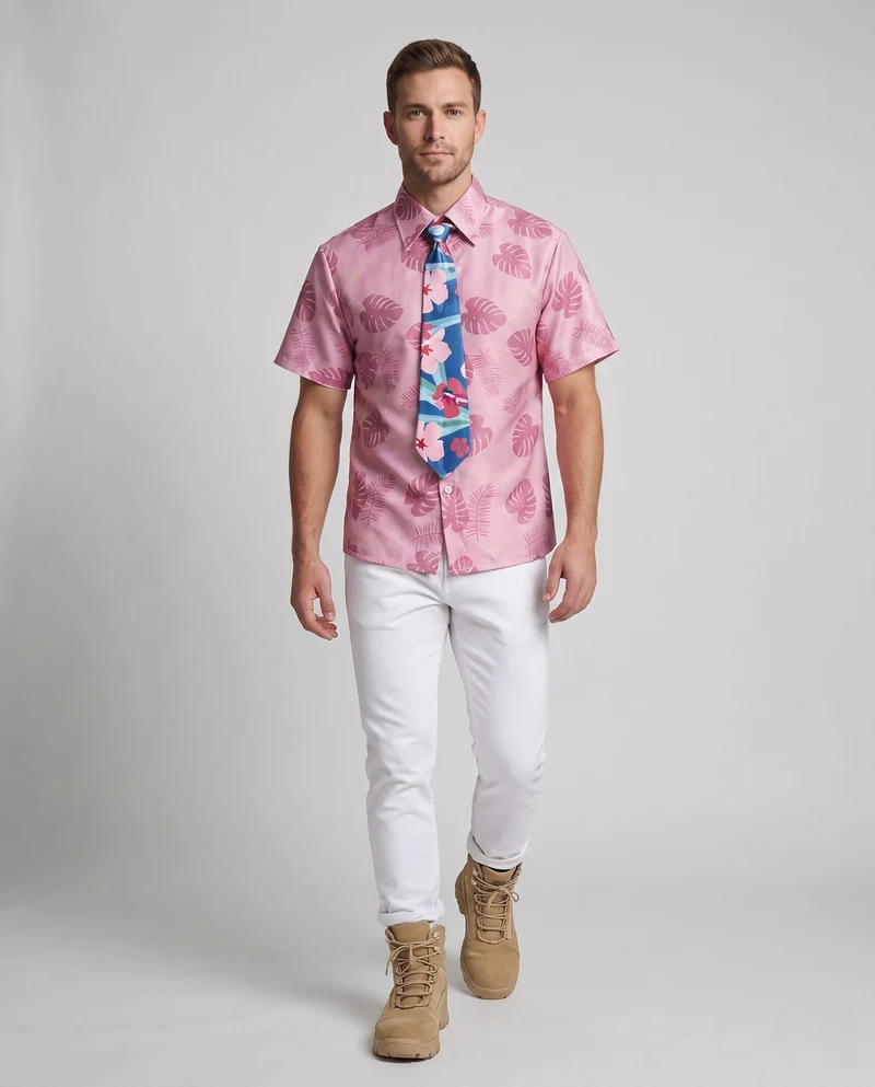 Herren Sommerliches Hawaii-Hemd mit farbenfrohem Motiv und passender Krawatte Nord Taschen