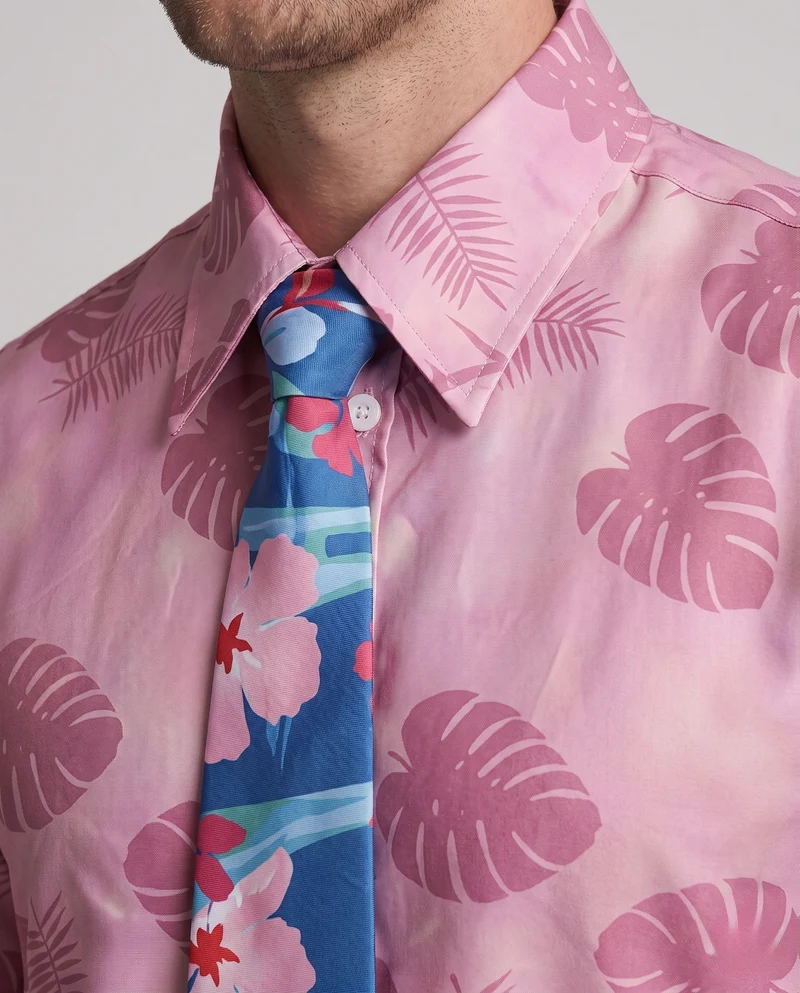 Herren Sommerliches Hawaii-Hemd mit farbenfrohem Motiv und passender Krawatte Nord Taschen
